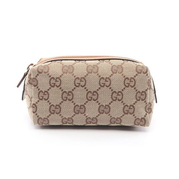 Gucci GG Canvas Pouch Bag Leather Beige Brown - Picture 1 of 4